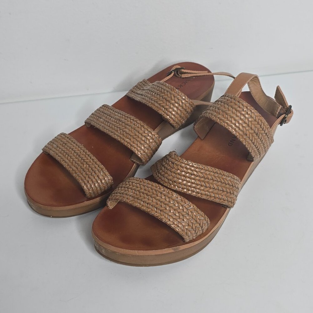 Lucky Brand Honnia Womens 11 M Sandals Brown Braided Strappy Slingback Shoes - Picture 2 of 9